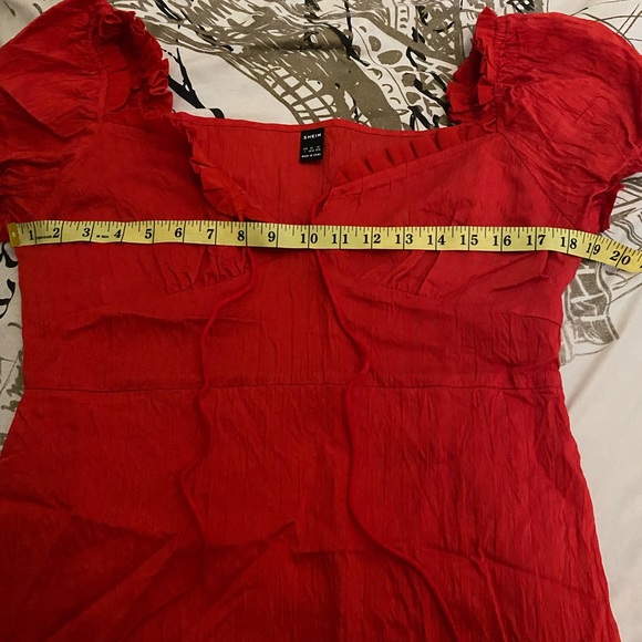 Cute Little Red Dress Ruffle Shoulders Fits S / M No Stretch Anti wrinkle Shein - Picture 3 of 5